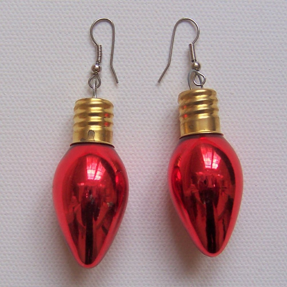Red Christmas Light Ornament Hook Earrings